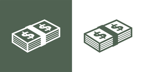 Icon of a stack of money (US Dollar). Attribute of trade or income, bank or wealth. Symbol of cash or salary, finance or currency. Banknote of US currency.