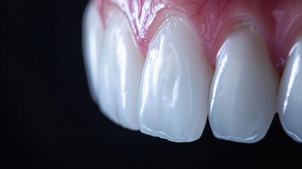 Close up of healthy white teeth and gums, ideal for dental care, oral health, hygiene, cosmetic dentistry, whitening, and medical advertising. Useful for clinics, brochures, and professional promotion