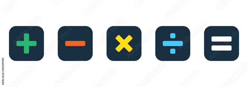 Poster basic mathematical symbol. plus and minus icon set. math symbol. multiply icon. equals symbol, divis