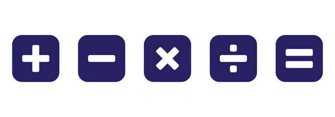 Obraz premium Basic mathematical symbol. Plus and minus icon set. Math symbol. Multiply icon. Equals symbol, division symbol, Calculator button, math icon set arithmetic plus minus equals multiply.