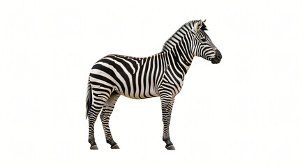 Fototapeta premium Zebra Standing Profile on White Background, Wildlife Portrait