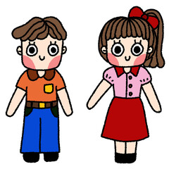 Boys and girls in colorful outfits
