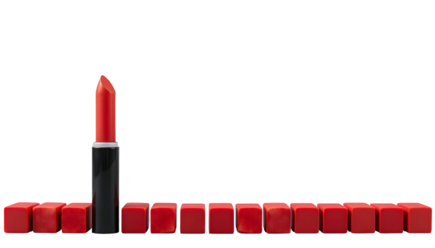 Red Lipstick with Red Blocks - Cosmetics and Beauty Concept