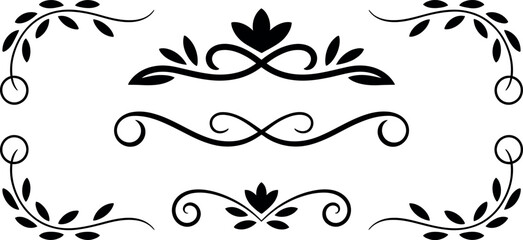 Elegant Black Floral Swirls and Flourishes Design Elements Set
