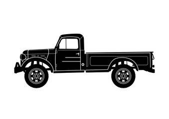 Retro pickup truck silhouette - vector illustration