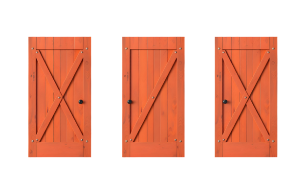 Three Rustic Wooden Doors with Diagonal Bracing