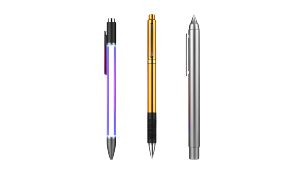 Three stylish pens on a transparent background