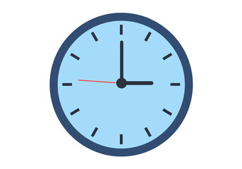 Clock Icon | Round Wall Clock Vector | Time Symbol Illustration | Flat Design Blue Watch | Minimal Office Timer | Schedule and Deadline Graphic