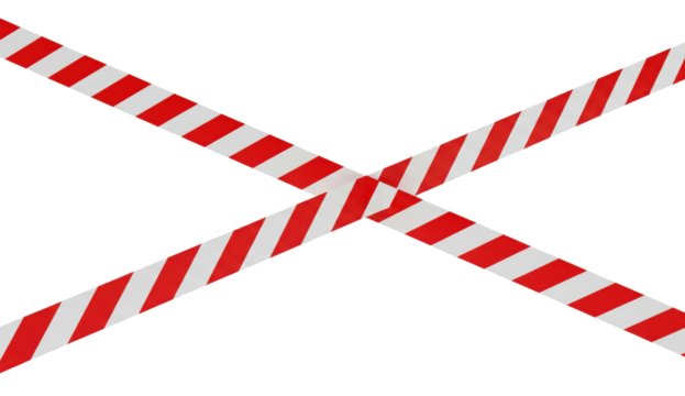 Caution Tape Cross: A visual metaphor of danger or restriction, the red and white striped tape intersects, creating a clear symbol of warning, blocking passage, or highlighting a hazard.