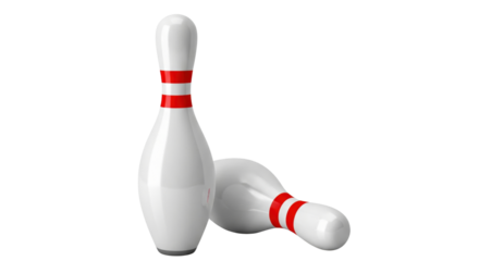 Bowling Pins Still Life: Two sleek bowling pins, one standing tall and the other fallen, set against a backdrop, evoke the anticipation and drama of a game of bowling.