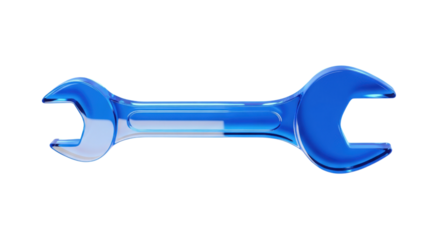 Blue Wrench Tool: A high-angle shot of a gleaming, isolated blue wrench, its metallic form suggesting the precision of craftsmanship and repair work, with an almost futuristic glow. 