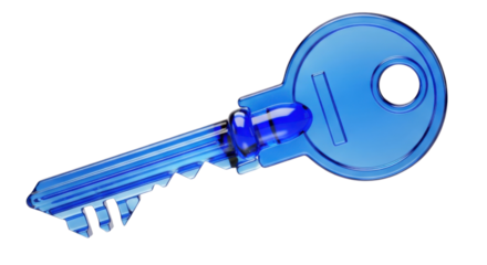 Azure Key to Unlock Secrets: A transparent blue key, isolated and detailed, stands as a symbol of access, security, and potential breakthroughs.