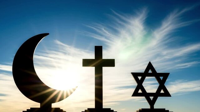 Serene Sunset: Symbols of Faith and Hope in Silhouette