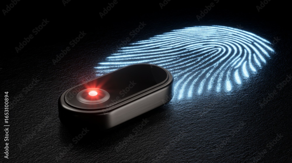 Aufkleber minimalist biometric digital lock featuring fingerprint sensor and glowing red indicator on elegant 