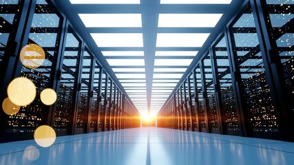 Data Center Server Room: High-Resolution CGI Animation of Network Infrastructure - Powered by Adobe