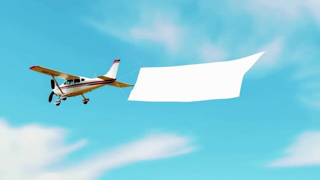Skywriting:  Blank Banner Plane Aerial Footage;  High-Resolution,  Smooth Motion,  Perfect for Advertising.