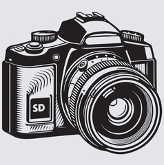 a digital camera silhouette vector art illustration, vintage photo camera
