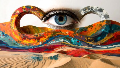 Abstract eye in a painted desert landscape