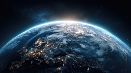 Obraz premium Stunning view of Earth from space with a glowing horizon.