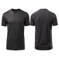 Solid Black Blank T Shirt Front And Back View On White