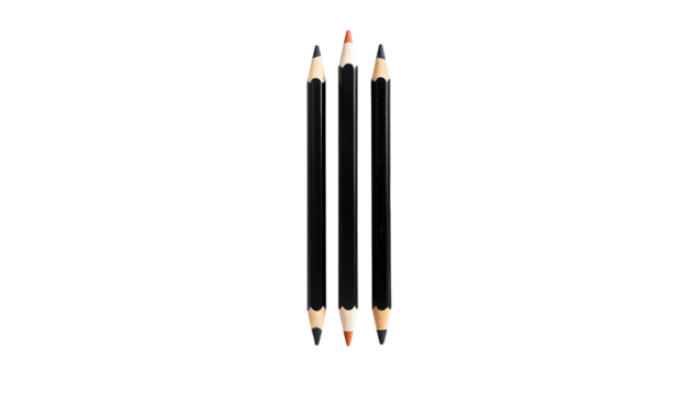Pencils with black and orange lead on a transparent background