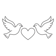 Obraz premium Two doves with a heart line icon.