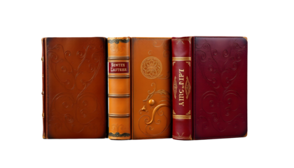 Vintage leather-bound books, embossed covers, classic literature