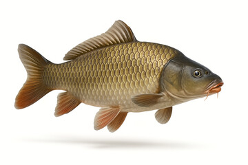 Detailed Rendering of a Common Carp Fish, Illuminated on a White Backdrop