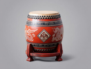 Beautifully crafted red drum featuring intricate dragon designs and smooth wooden top. This traditional instrument symbolizes cultural heritage and artistry, perfect for musical performances