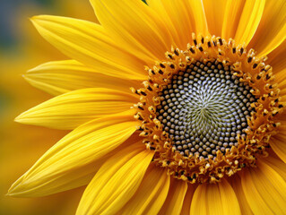 Vibrant sunflower showcases its bright yellow petals and intricate center, radiating warmth and beauty. This flower symbolizes happiness and positivity, making it perfect addition to any garden