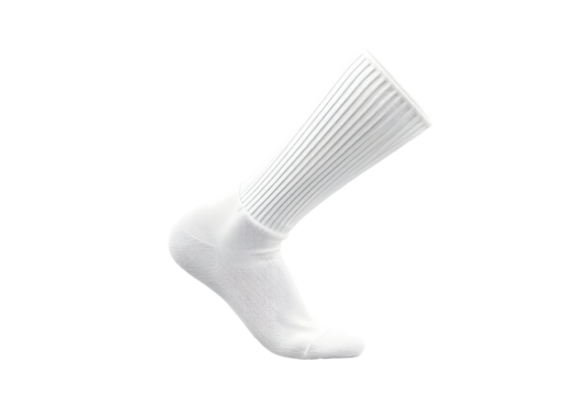 White sock on a foot against a transparent background