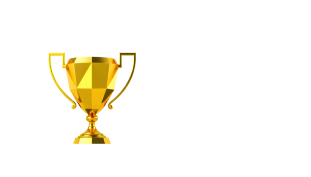 Golden trophy, 3D render, for achievement, success or award.