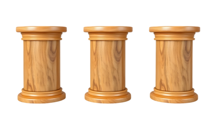 Wooden pedestal columns on transparent background