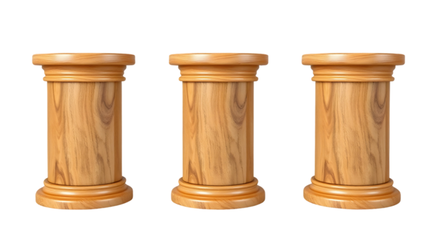 Wooden pedestal columns on transparent background - Powered by Adobe