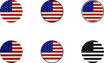 Set of Round American Flags in Different Styles