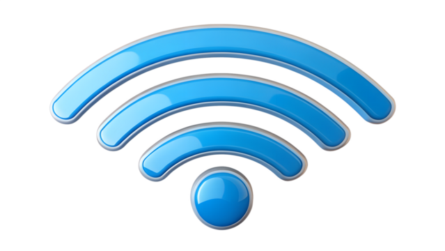 Blue wifi icon isolated on transparent background representing wireless internet connection and network signal for digital communication