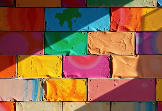 Colorful, textured wall panels with interactive elements,  engaging,  kinesthetic - Powered by Adobe