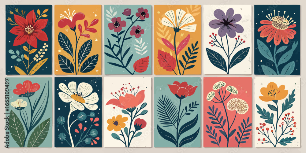 Poster twelve stylized floral and botanical design elements perfect for adding a touch of nature and elegan