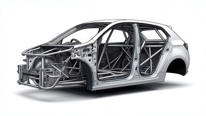 Car chassis with roll cage and protective structure for safety automotive engineering design strength racing development vehicle body concept