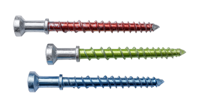 Colored metallic screws in a row - Powered by Adobe