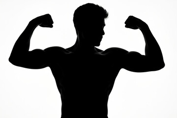 Silhouette of Muscular Man Flexing Biceps Against Clean White Background