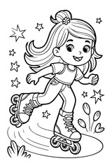 Obraz premium Cute princess on roller skates, coloring book for kids