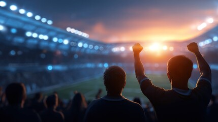 Excited sports fans cheering in stadium