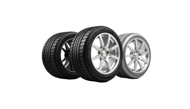 Three Car Tires with Silver Rims, Ready for the Road
