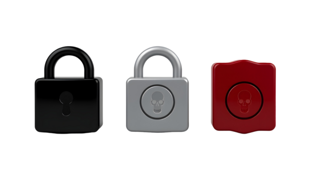 Black Padlock and Skull Locks with Red Seal Security Concept