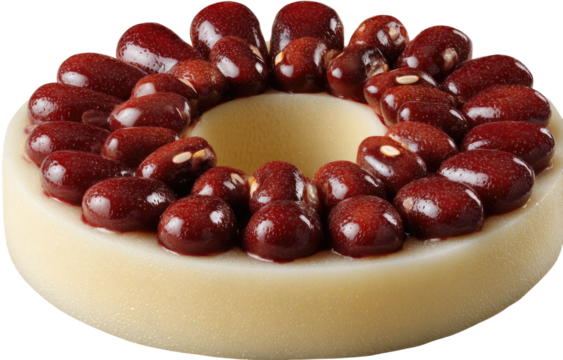 Circular dessert ring, red beans, light cream