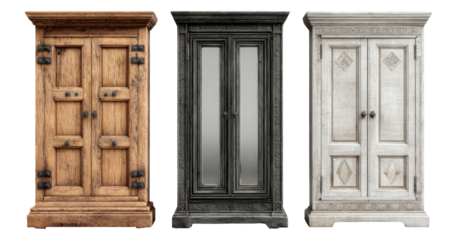 Elegant wooden cabinets collection on transparent background for stylish decoration