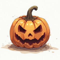 Halloween Pumpkin Gothic Engraving with mischievous grin, glowing eyes, sharp teeth, smooth texture. Concept of Halloween Pumpkin Gothic Engraving in playful, spooky style.