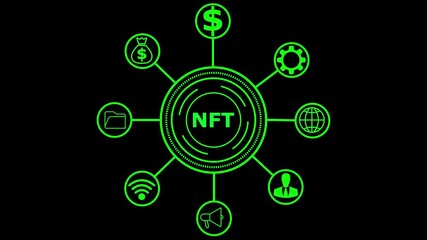 NFT Non-fungible token digital crypto on virtual screen, business large data sets. transparent background 4K video information, insight marketing network service smart solution 4k... - Powered by Adobe