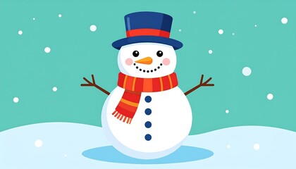 Cute cartoon snowman in winter scene